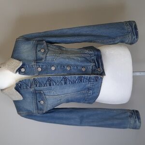 Old Navy Stone-washed Cropped Denim Jacket with Sherpa Collar, Size XS